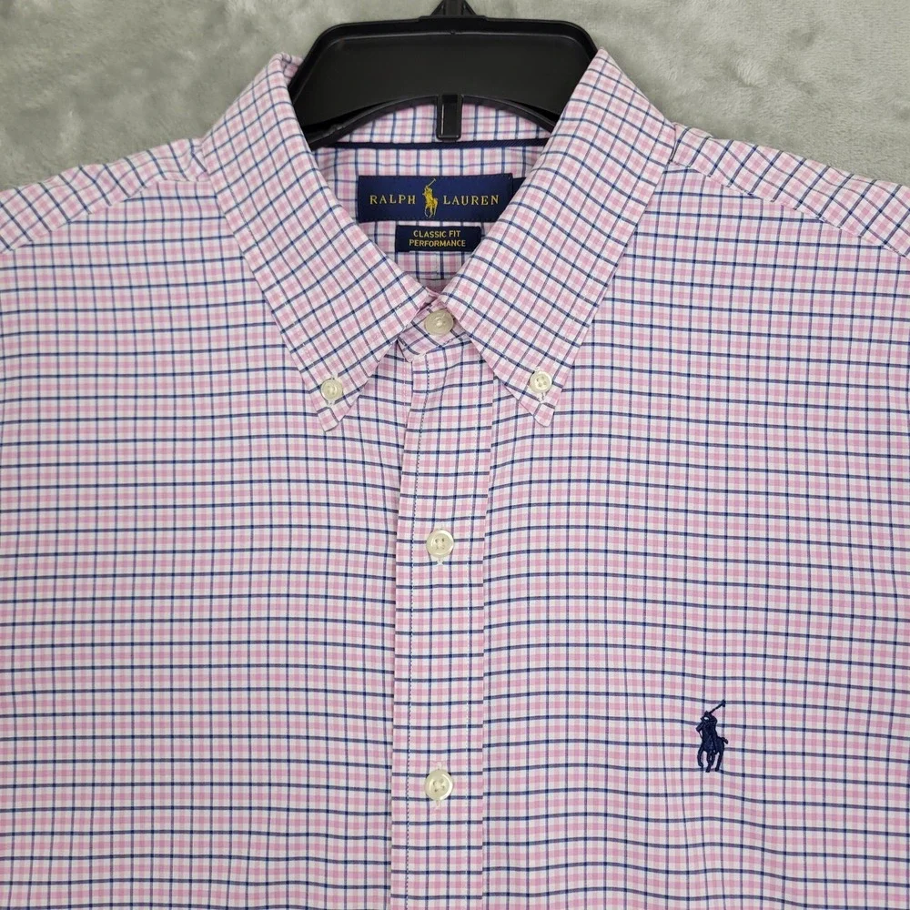 Polo Ralph Lauren Performance Shirt Pink Check Men's L Classic Fit Long Sleeve